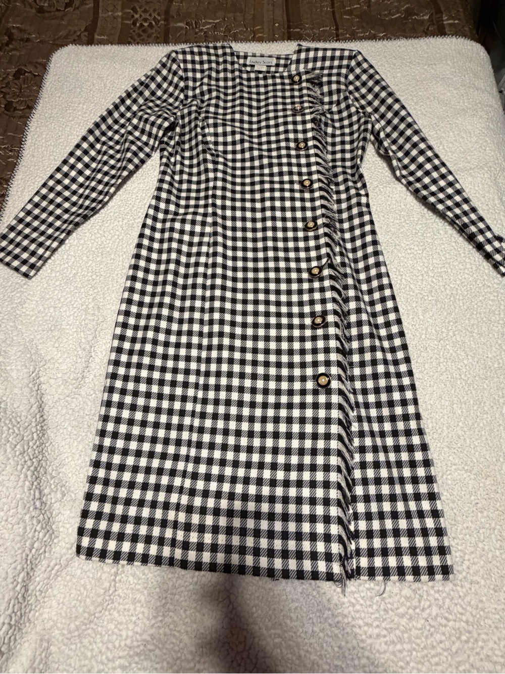 Vintage Lindsey Scott Black & White Gingham Fringed Dress - Size 12